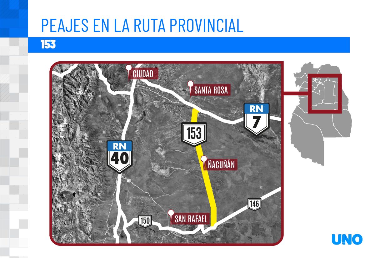 La ubicación de los posibles peajes en la ruta provincial 153. La ubicación de los posibles peajes en la ruta provincial 153.