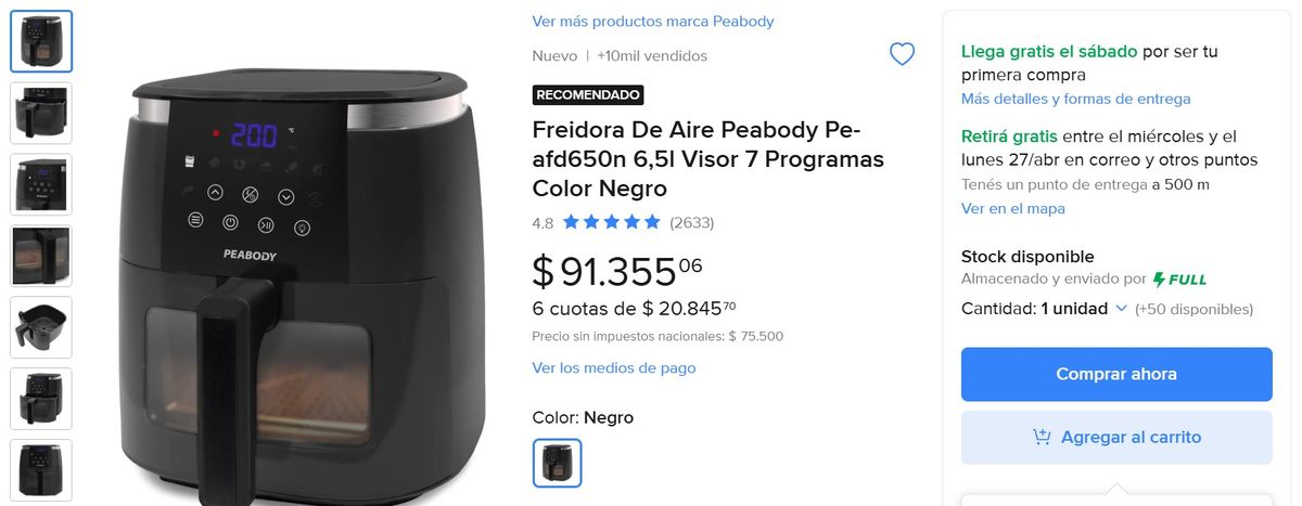 Mercado Libre pone de oferta esta freidora de aire marca Peabody. Mercado Libre pone de oferta esta freidora de aire marca Peabody.
