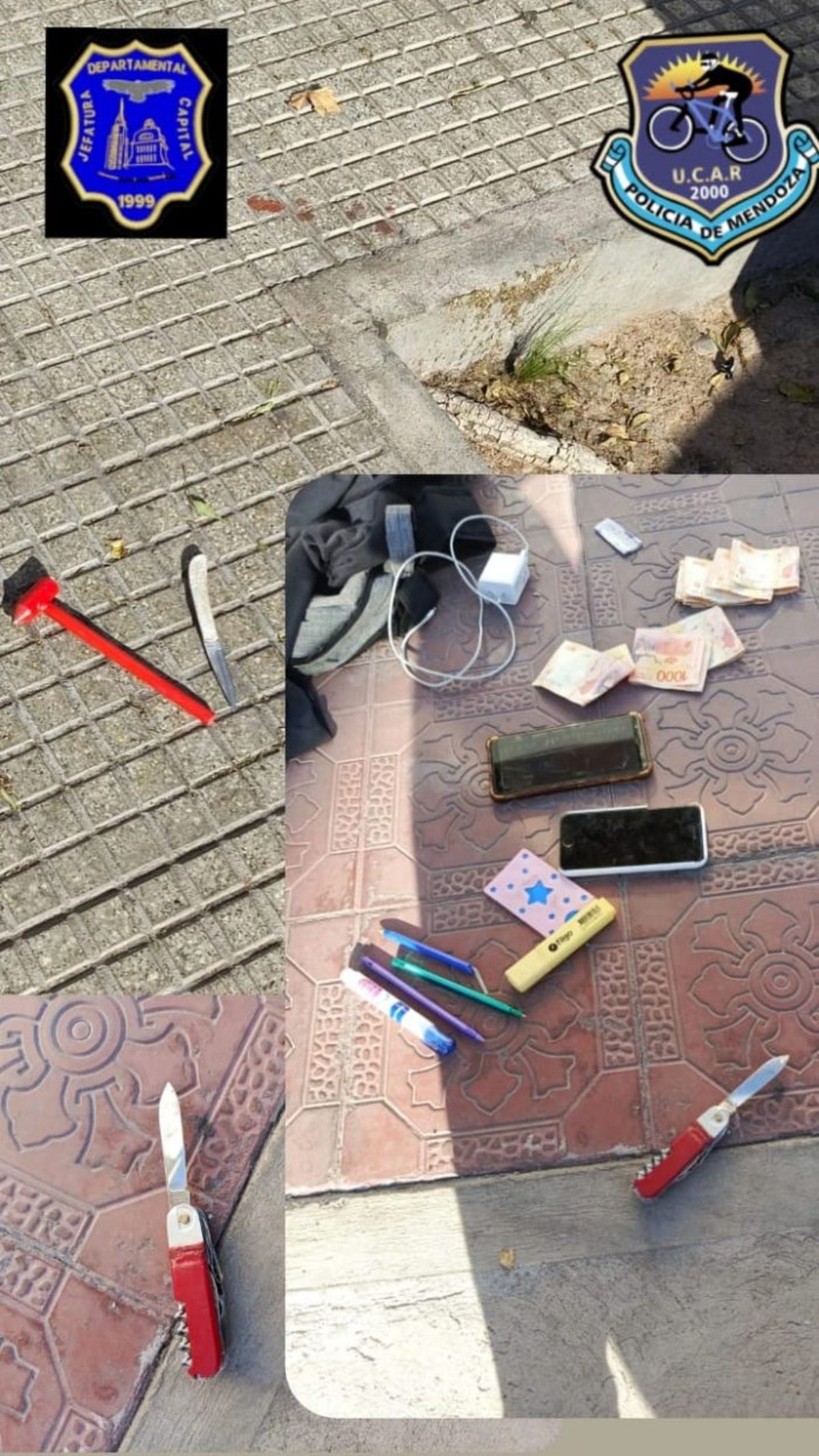 Los adolescentes, de entre 15 y 16 años, tenían un rompecristales que habían sustraído de un colectivo. Los adolescentes, de entre 15 y 16 años, tenían un rompecristales que habían sustraído de un colectivo.