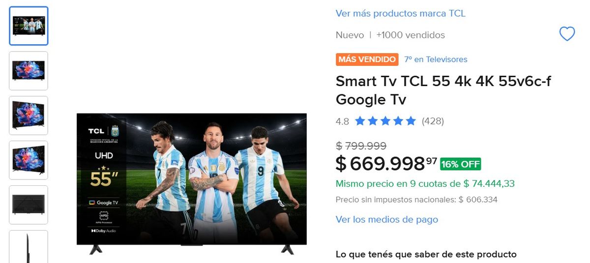 Este televisor de 55 pulgadas está de oferta por el Hot Sale. Este televisor de 55 pulgadas está de oferta por el Hot Sale.