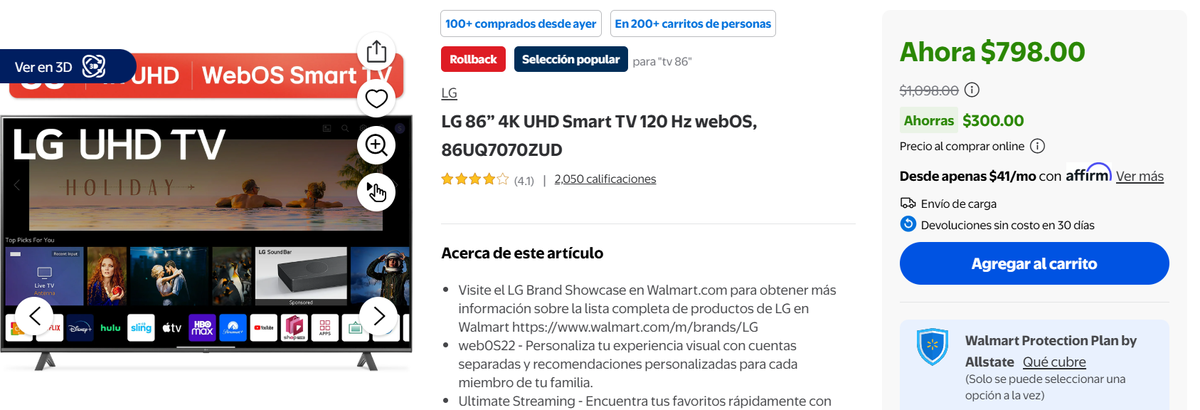 Aprovecha esta oferta de Walmart en uno de los televisores más completos del mercado. Aprovecha esta oferta de Walmart en uno de los televisores más completos del mercado.