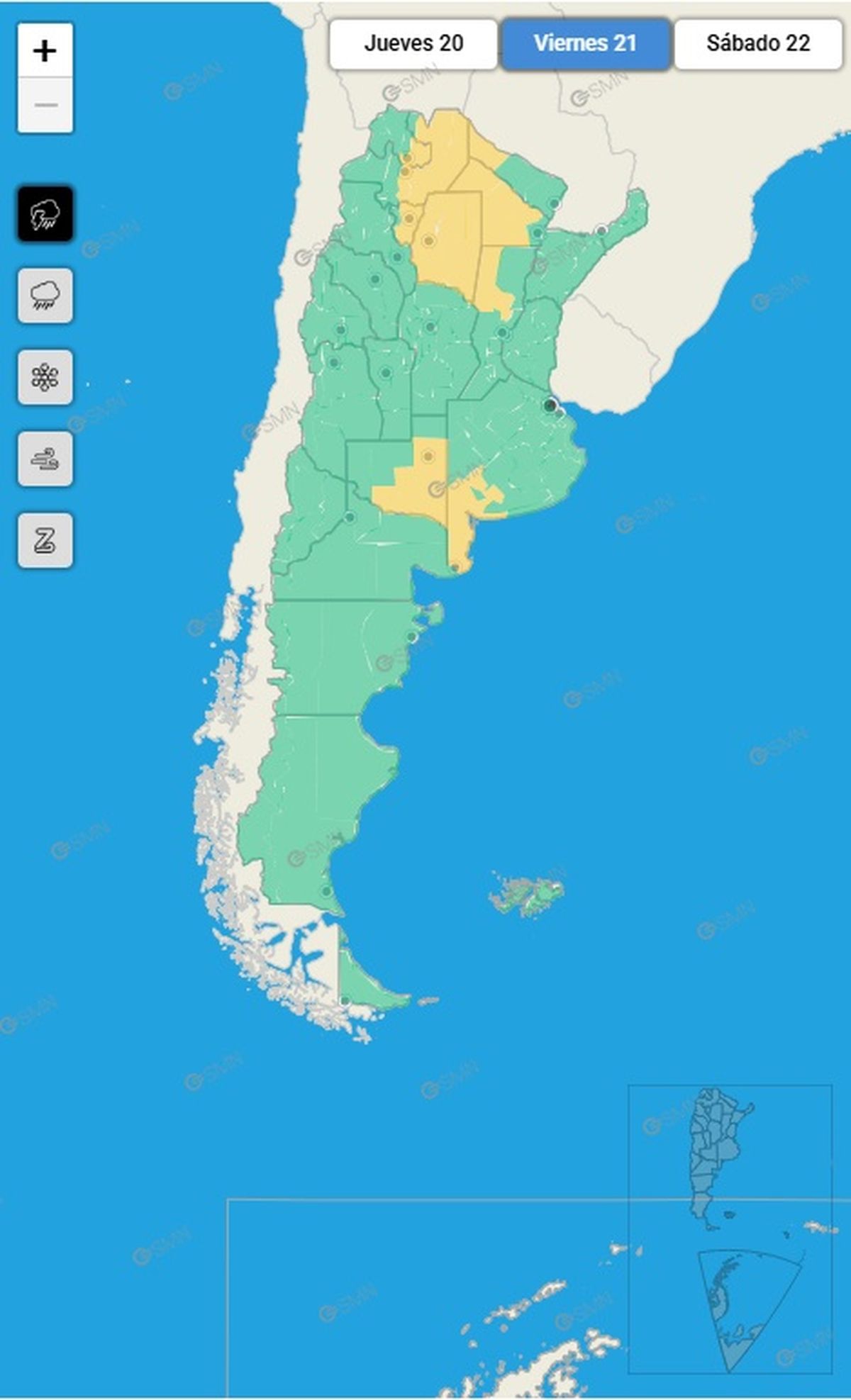 El Servicio Meteorológico Nacional emitió un alerta para estas provincias El Servicio Meteorológico Nacional emitió un alerta para estas provincias