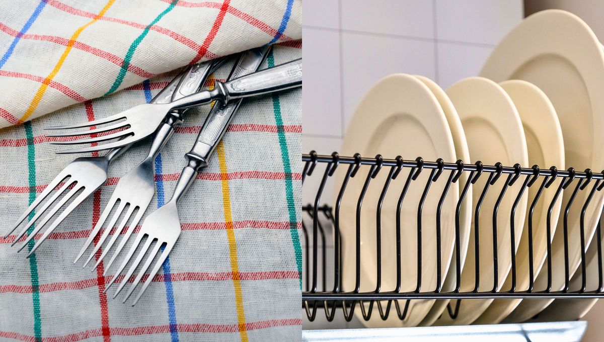 ¿Es mejor secar la vajilla de la cocina con repasador o dejarla en el escurridor?