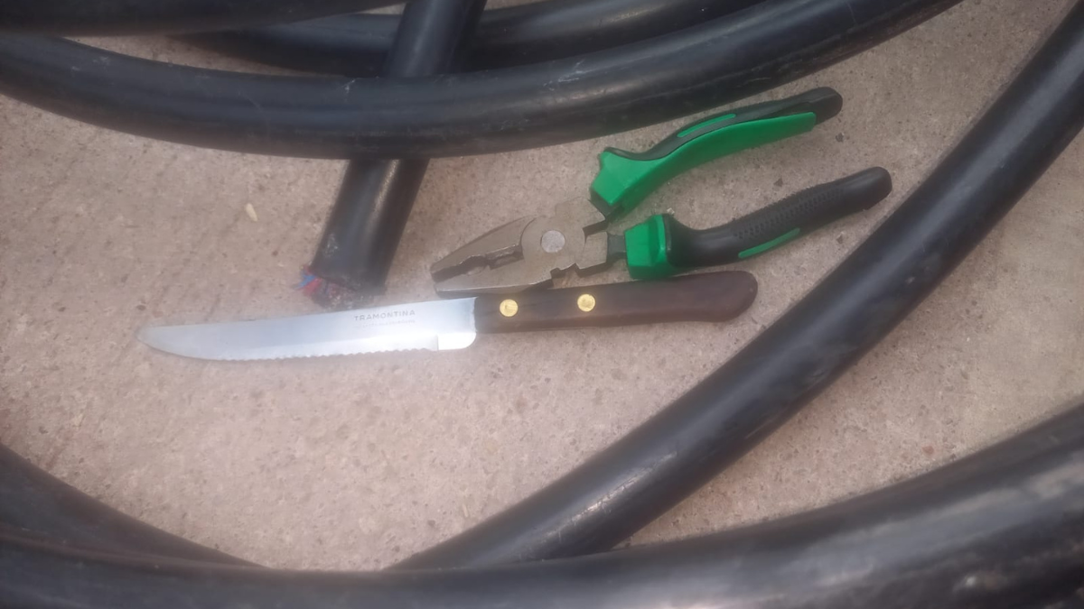 Los menores quedaron a disposición de la justicia y se secuestraron dos rollos de cable, un chuchillo y una pinza. Los menores quedaron a disposición de la justicia y se secuestraron dos rollos de cable, un chuchillo y una pinza.