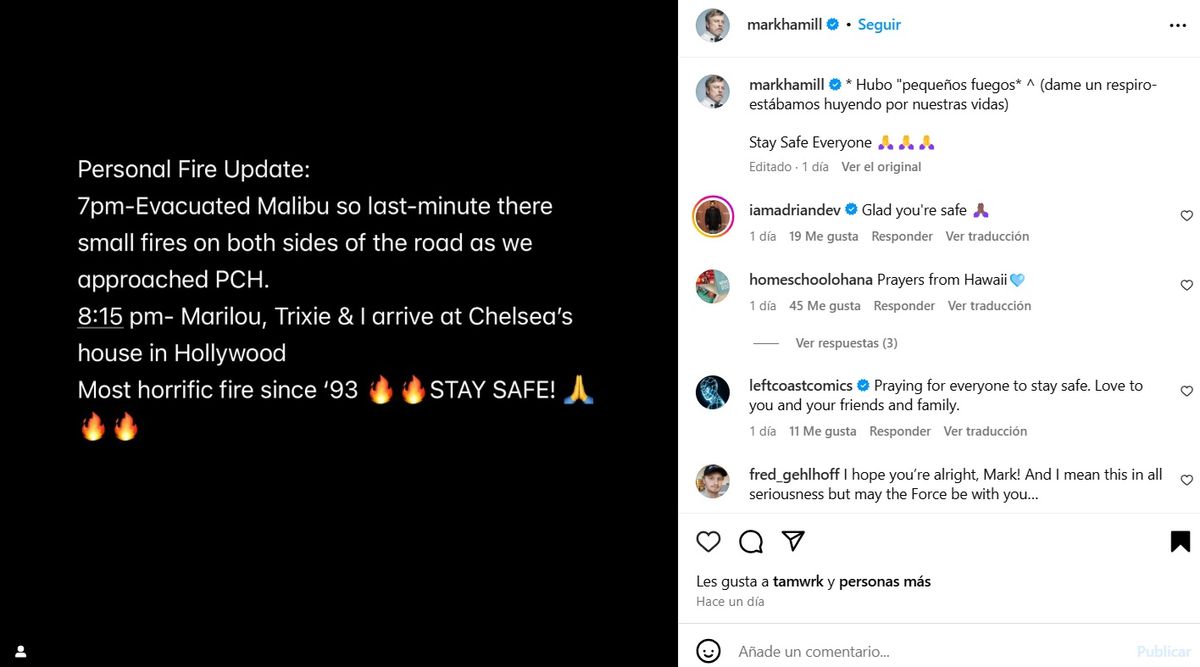 Las declaraciones de Mark Hamill tras evacuar su casa en medio de los incendios. Las declaraciones de Mark Hamill tras evacuar su casa en medio de los incendios.