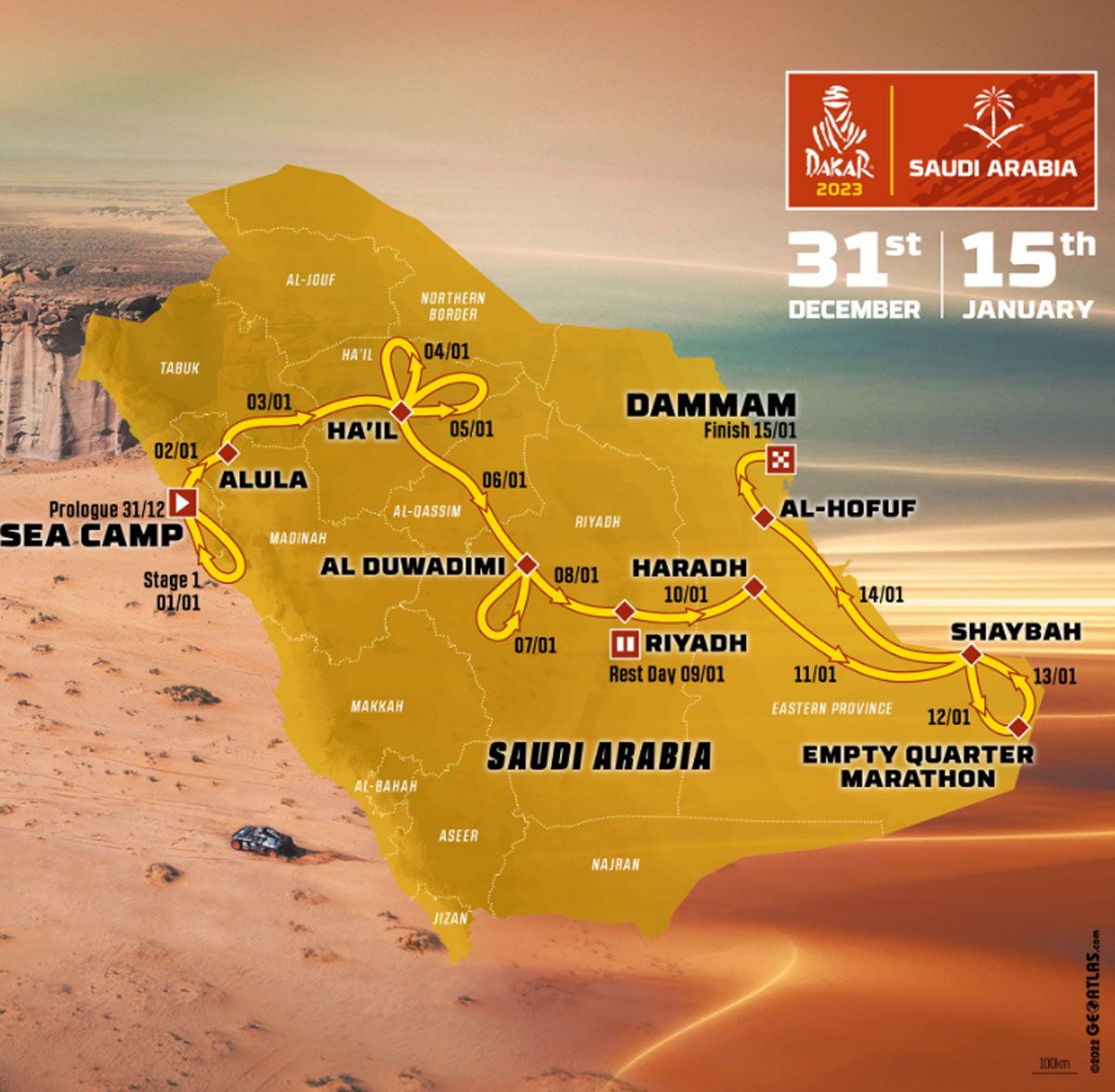 El recorrido de la 45ta. edición del Dakar