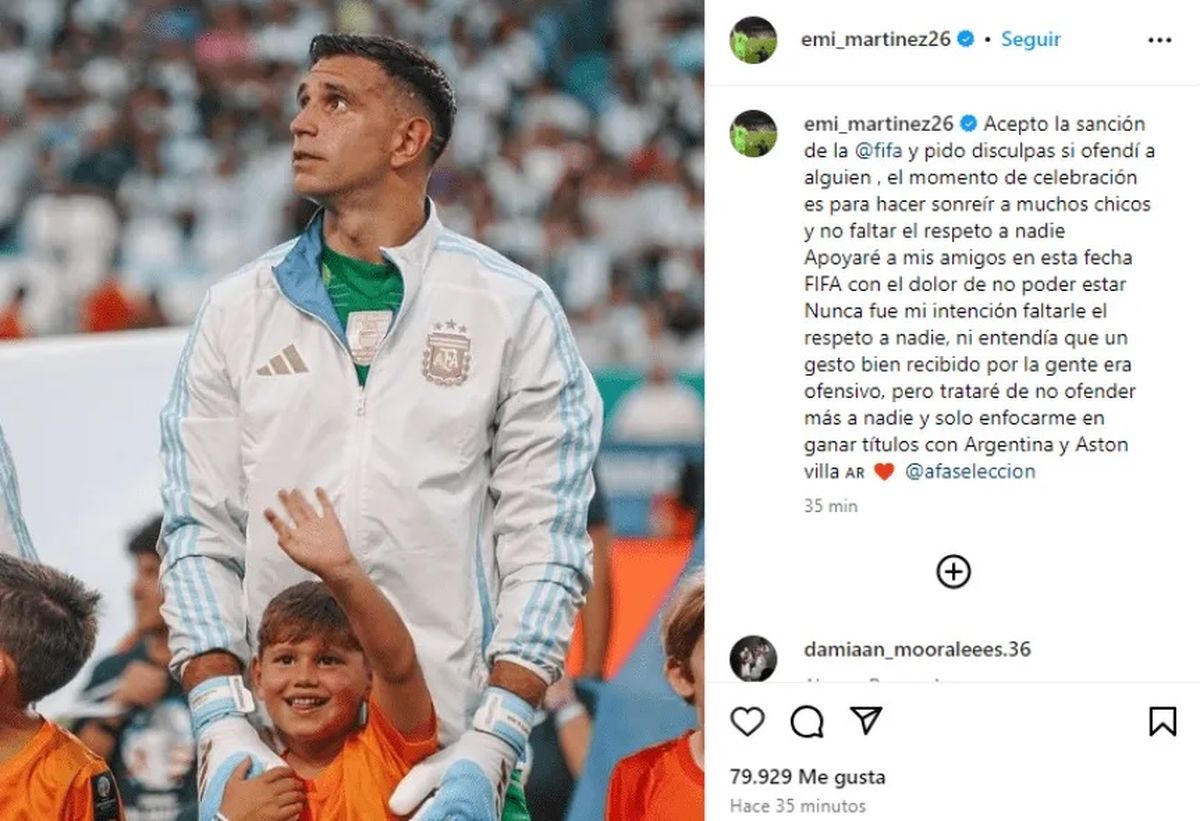 El descargo de Dibu Martínez en sus redes sociales. El descargo de Dibu Martínez en sus redes sociales. 