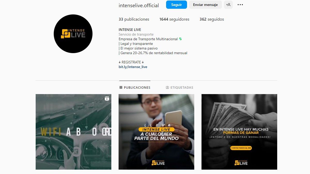 La página Intense Live que se convirtió en una estafa piramidal.