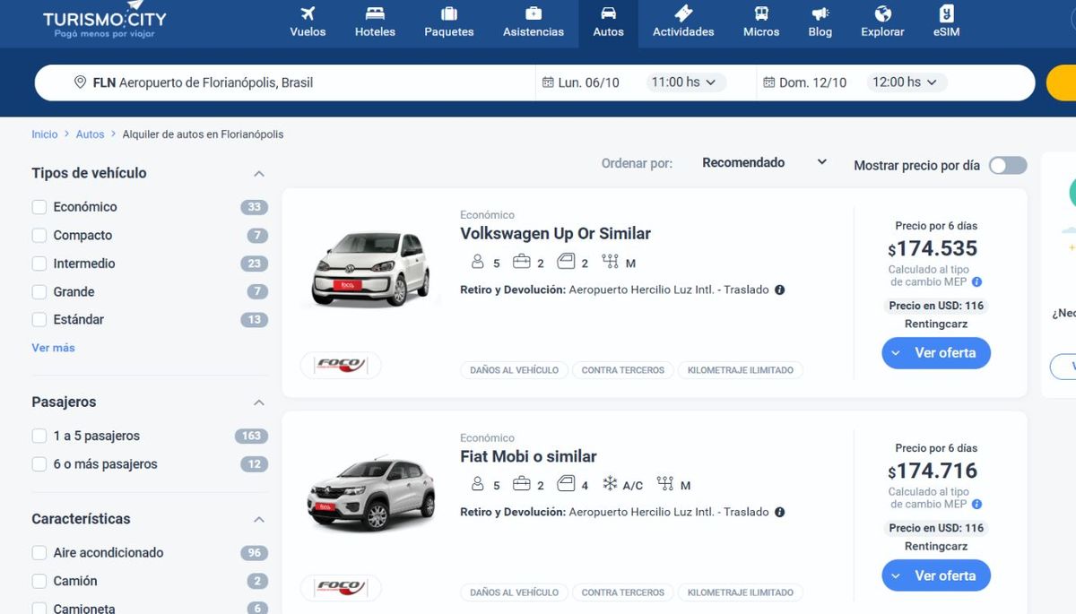 Para buscar más opciones de alquiler de auto en Brasil, puedes ingresar en metabuscadores como Turismocity o Despegar. Imagen: Turismocity. Para buscar más opciones de alquiler de auto en Brasil, puedes ingresar en metabuscadores como Turismocity o Despegar. Imagen: Turismocity.