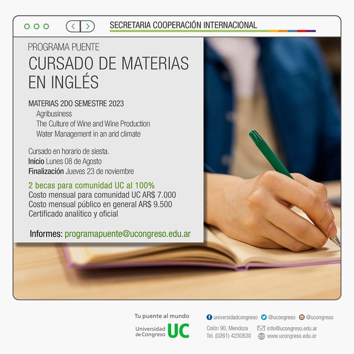 El cursado comenzará el 8 de agosto de 2023.