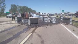 El camión volcado en Ruta 40, muy cerca del cruce con Ruta 7. Foto: gentileza&nbsp;