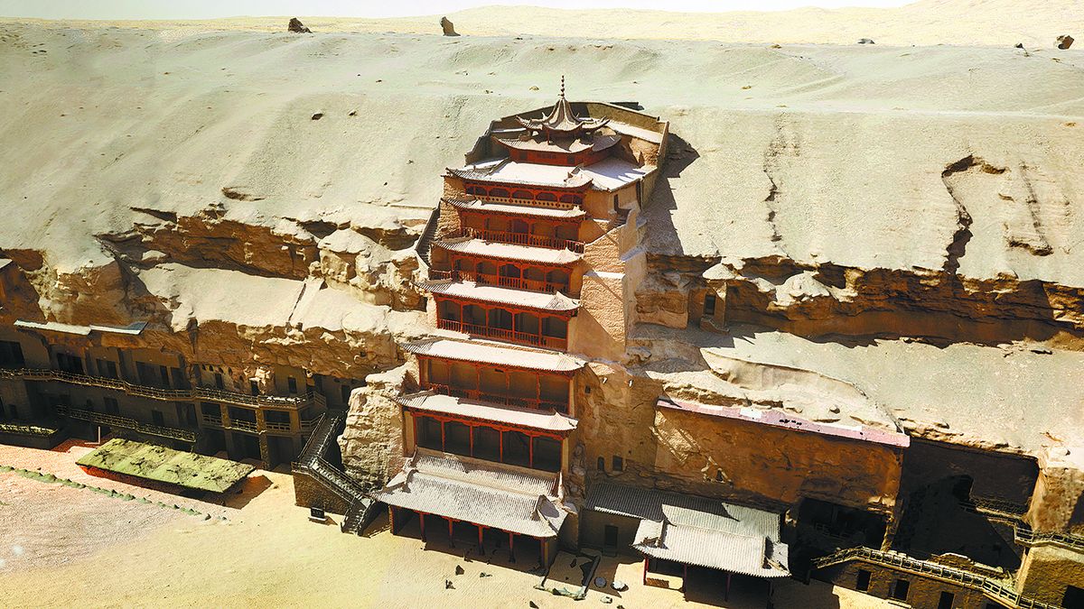 El proyecto de la Cueva de la Biblioteca Digital recrea el acantilado externo de 1.600 metros de largo de las Grutas de Mogao en Dunhuang