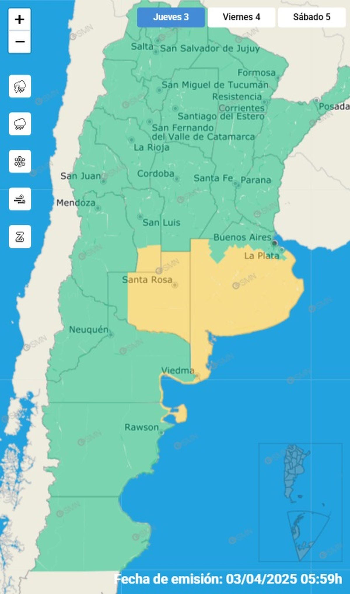 Estas tres provincias se encuentran en alerta Estas tres provincias se encuentran en alerta