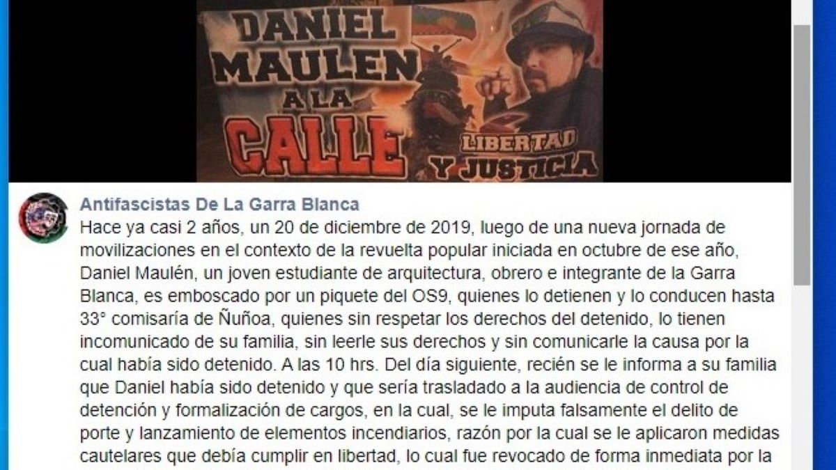 Un posteo de la Garra Blanca sobre Daniel Maulén. Un posteo de la Garra Blanca sobre Daniel Maulén.