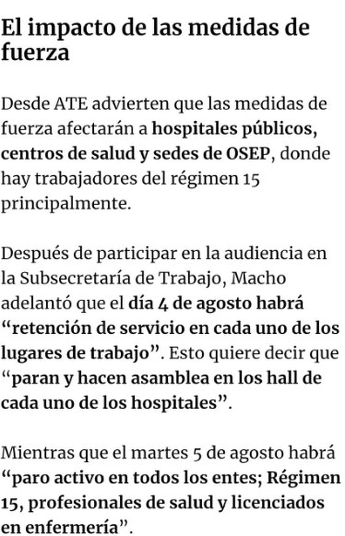 Anuncio en redes sociales de medidas de fuerza de ATE salud Anuncio en redes sociales de medidas de fuerza de ATE salud