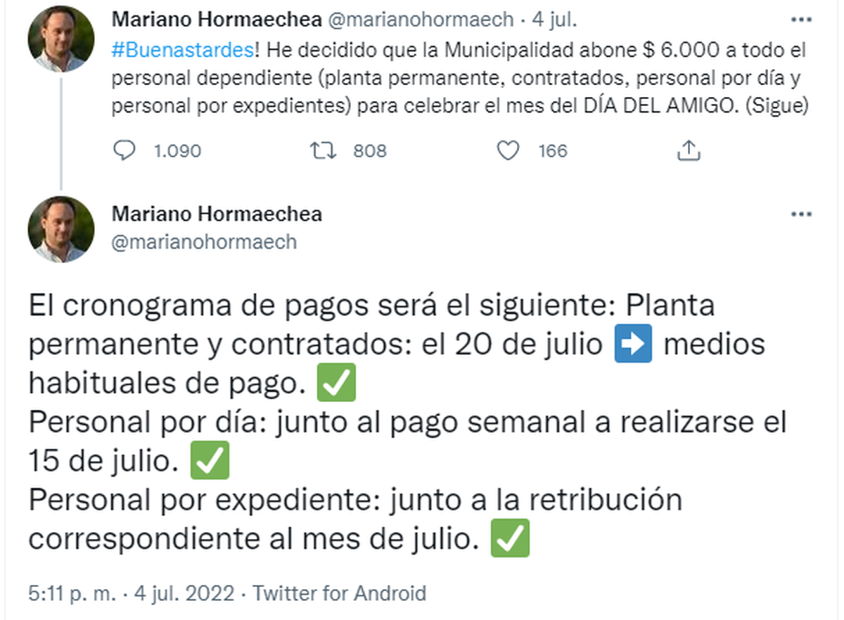 El intendente de Goya, en Entre Ríos, dio a conocer la metodología de pago y quiénes cobran el bono extra.