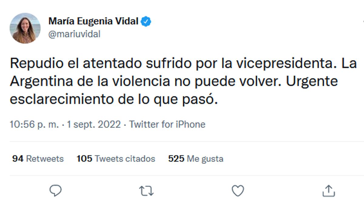 La exgobernadora de Buenos Aires exigió un pronto esclarecimiento