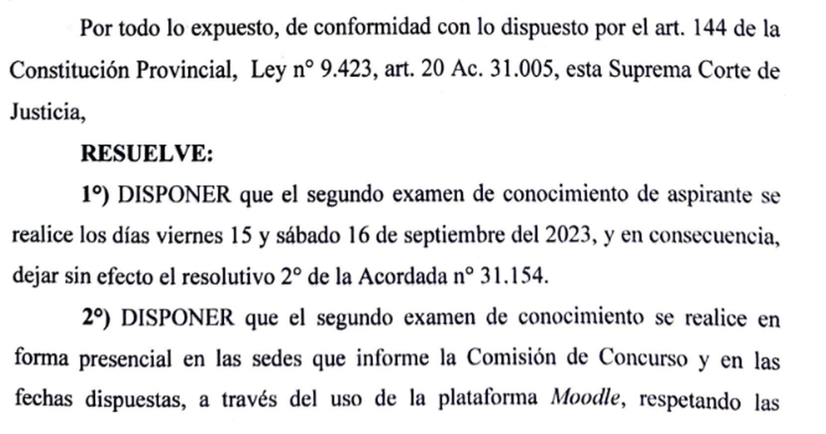 Parte de la acordada de la Corte por el segundo examen. Parte de la acordada de la Corte por el segundo examen.