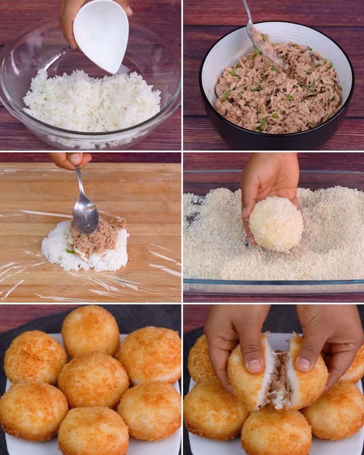 El paso a paso de la receta de las bombas de atún y arroz. El paso a paso de la receta de las bombas de atún y arroz.