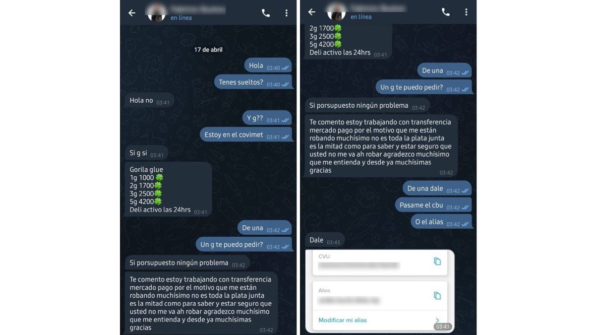 El narcotráfico y las estafas se conjugan en un grupo de Telegram.