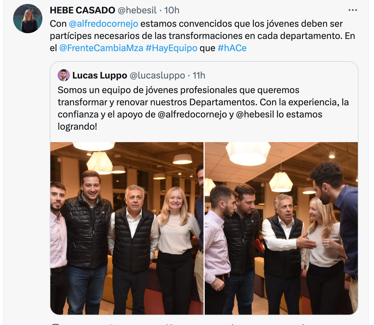 Alfredo Cornejo y Hebe Casado junto al equipo que quiere renovar la política en Lavalle, entre ellos Lucas Luppo (camisa rosada).