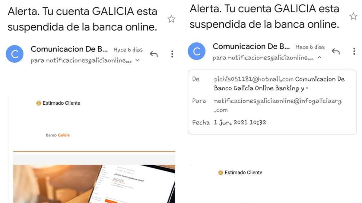 Para detectar una estafa bancaria por mail es necesario ver el remitente del correo.