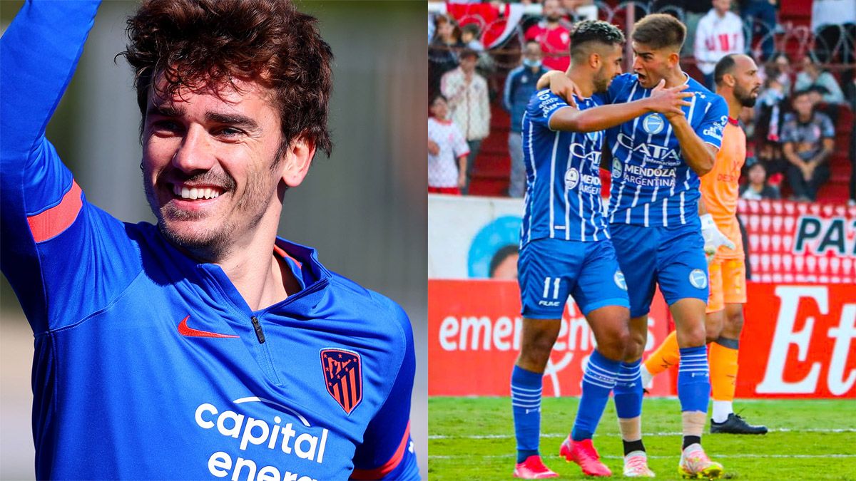 Antoine Griezmann se puso contento cuando Martín Ojeda, de Godoy Cruz, anotó ante Huracán.
