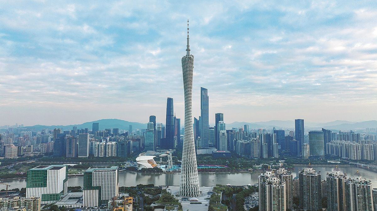 Una vista aérea de la Torre de Cantón en Guangzhou