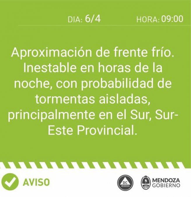 Alerta meteorológica en Mendoza: frente frío y tormentas 