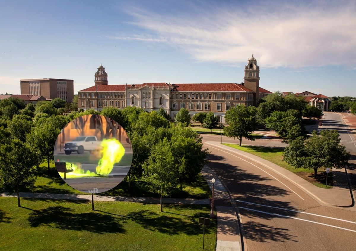 Una fuga de gas provoca fuego verde en una universidad en Texas y causa pánico.