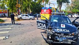 Así quedó el móvil policial tras el fuerte choque en Las Heras. Así quedó el móvil policial tras el fuerte choque en Las Heras.