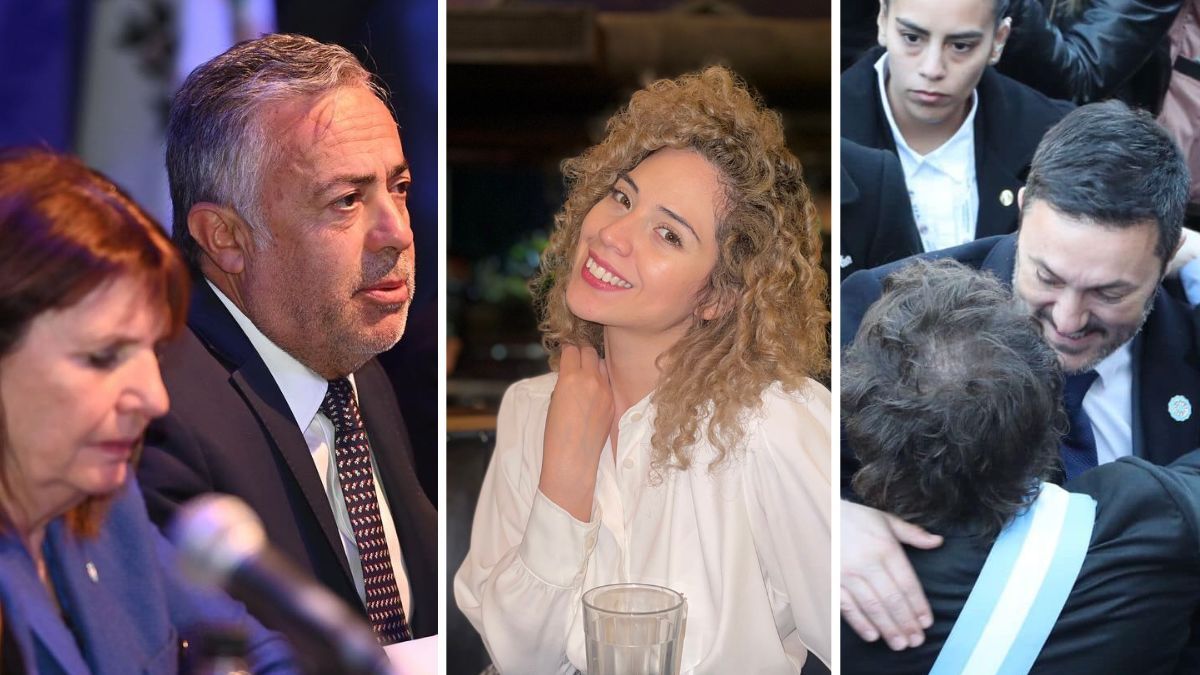 Protagonistas. Alfredo Cornejo junto a la ministra Bullrich, Lourdes Arrieta, y Luis Petri con Milei el 25 de mayo.