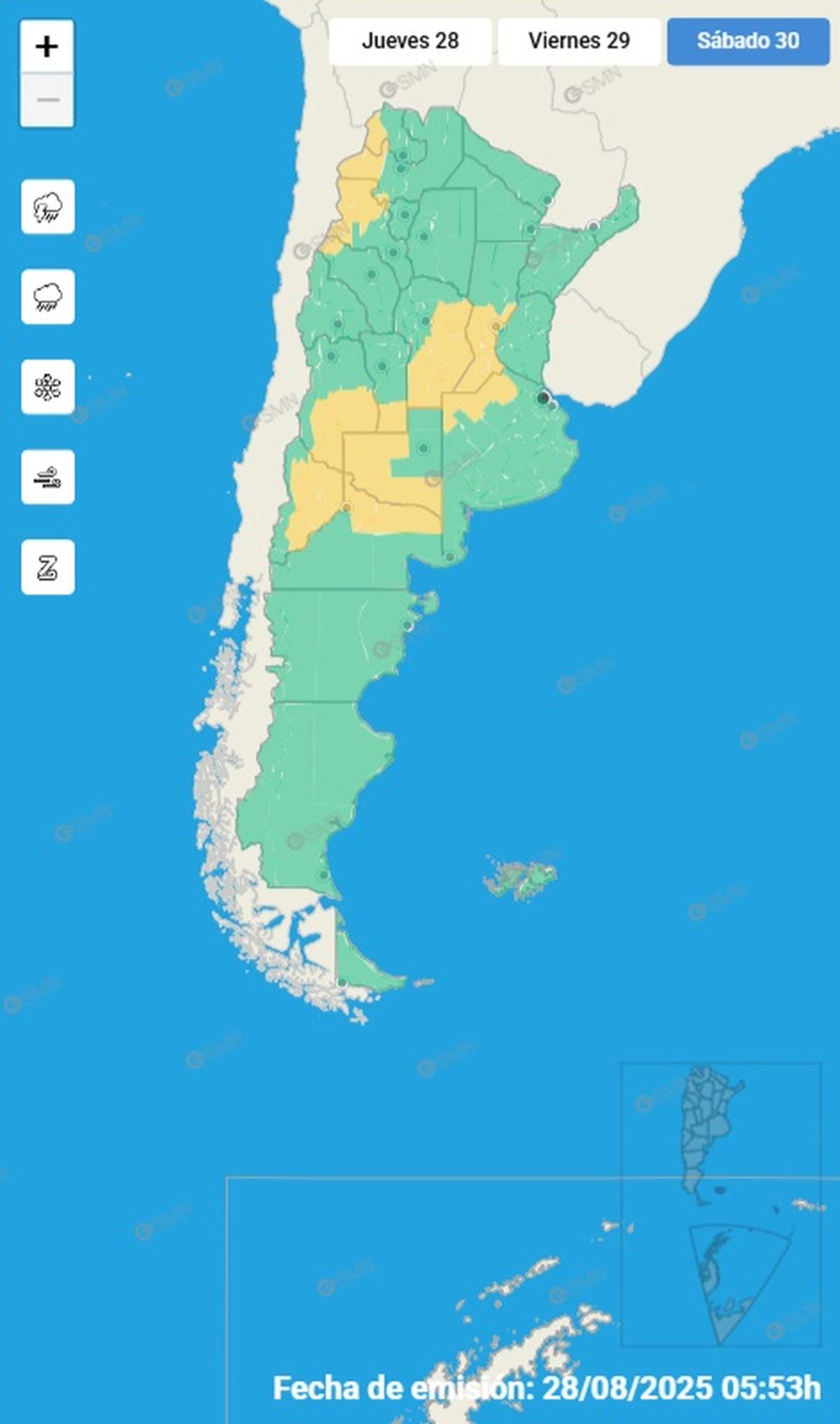 Estas son las provincias que se verán afectadas por la tormenta Santa Rosa Estas son las provincias que se verán afectadas por la tormenta Santa Rosa