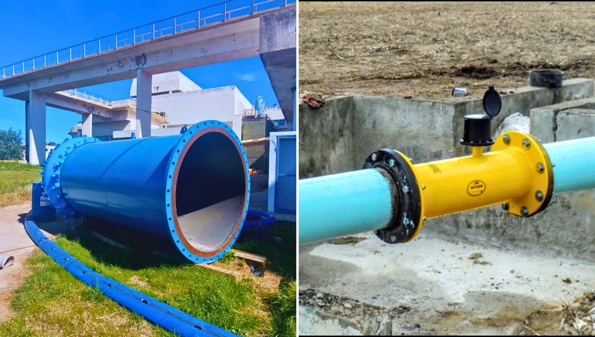 El conducto que se instalará en Bahía Blanca y el caudalímetro que se instalará en Dolores. El conducto que se instalará en Bahía Blanca y el caudalímetro que se instalará en Dolores.