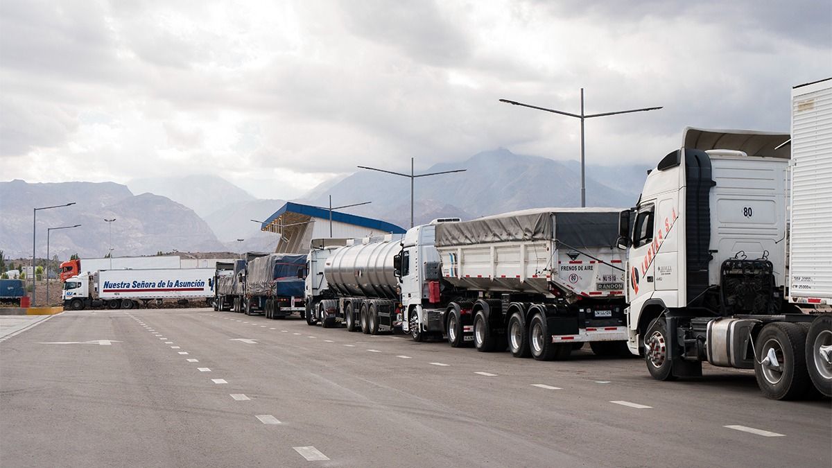 Camiones varados por las demoras en el Paso a Chile.