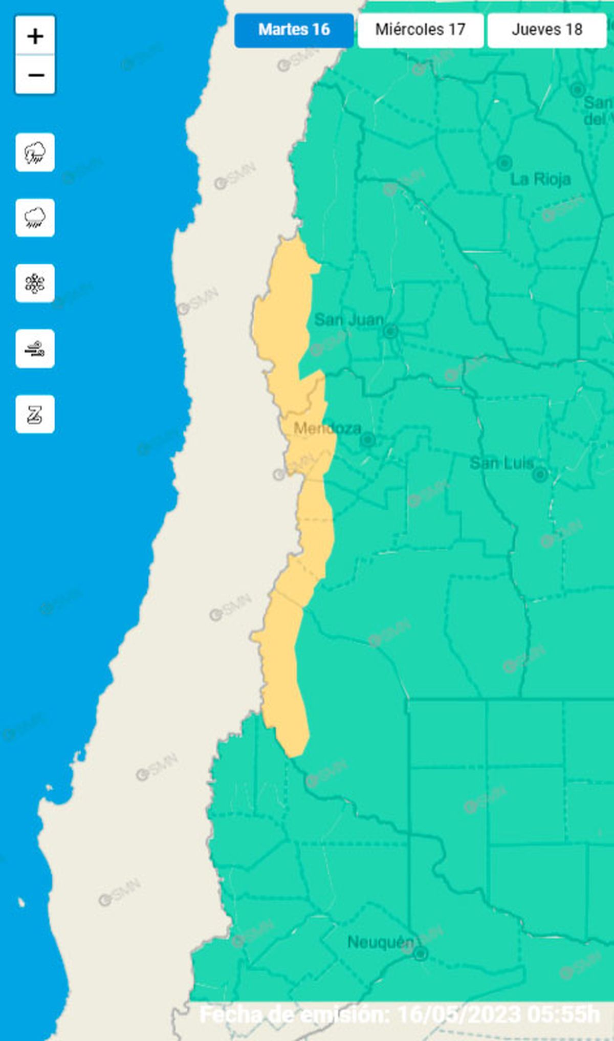El Servicio Meteorol&oacute;gico Nacional emiti&oacute; un alerta amarilla para toda la zona cordillerana de Mendoza.