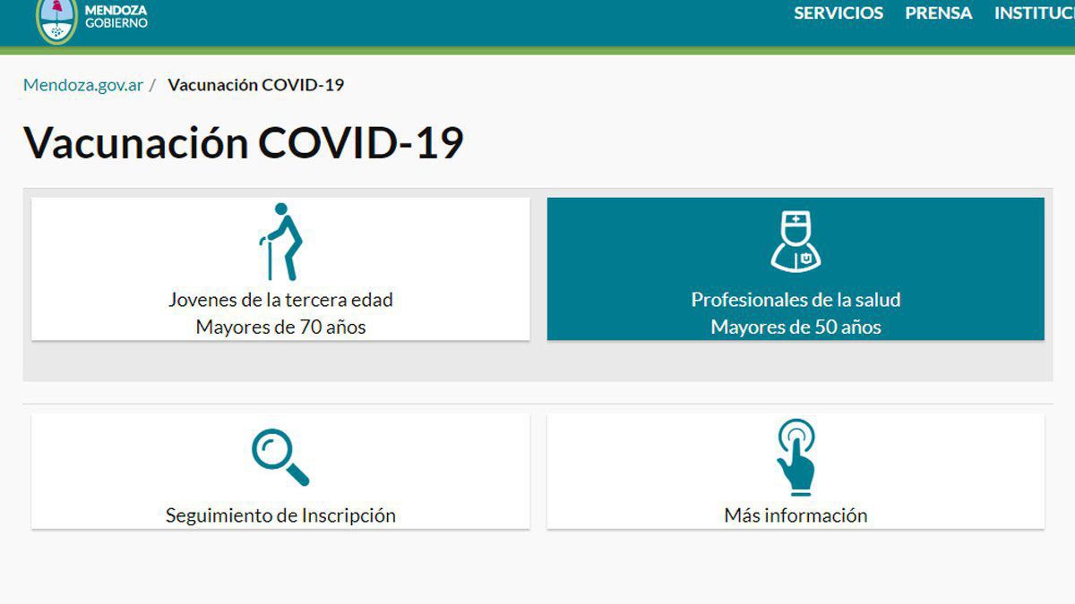 Así se ve la imagen cuando se ingresa a la página de inscripción para vacunación. La opción para mayores de 60 no está.
