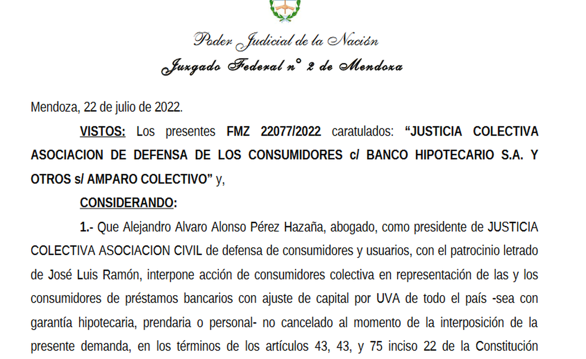 Parte de la demanda colectiva de deudores de créditos UVA.
