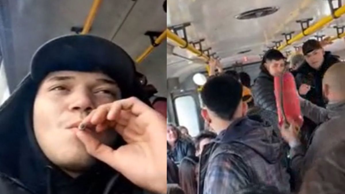 Video: prendió un cigarrillo arriba del colectivo y el chofer lo amenazó con un matafuegos