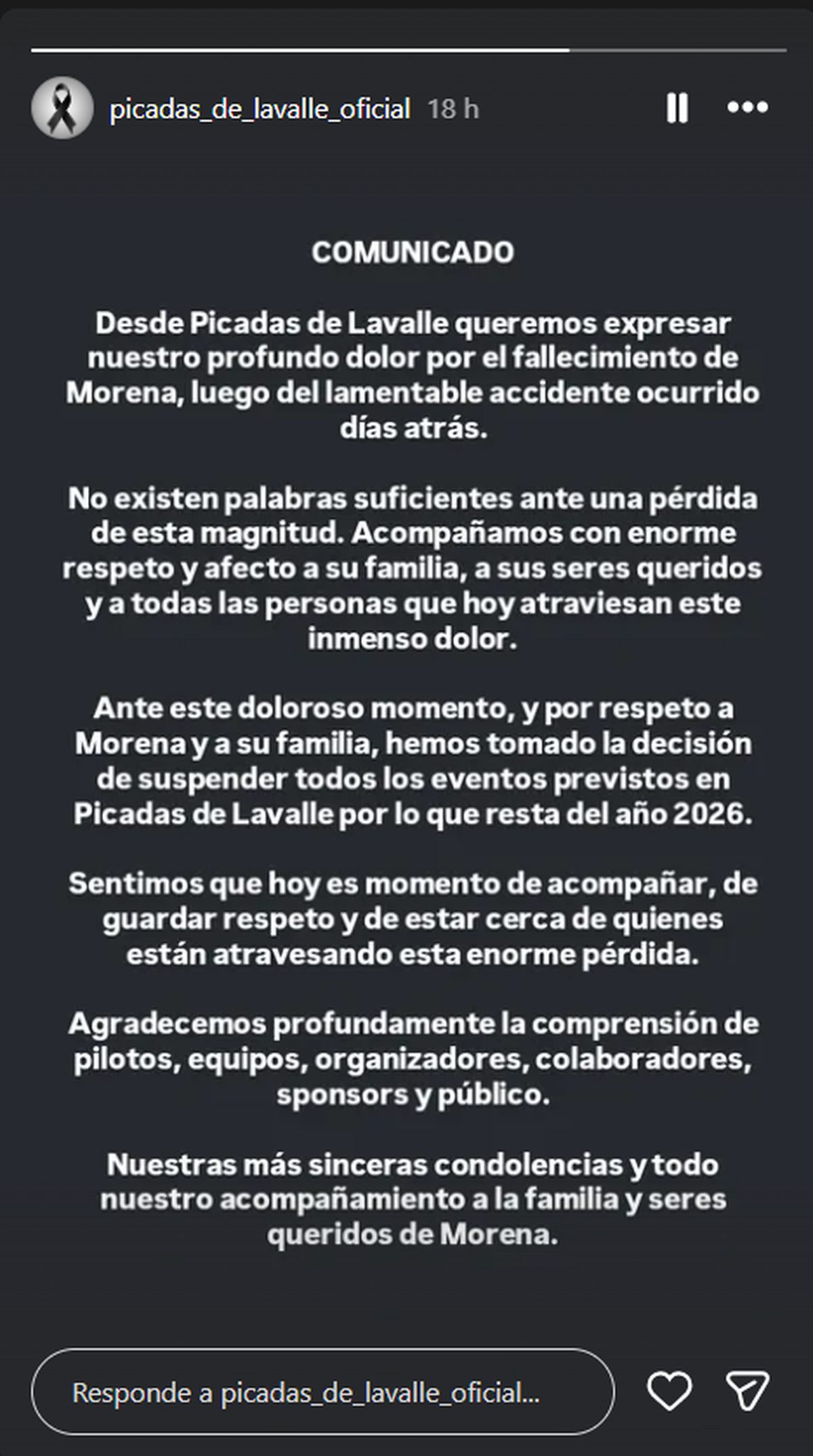 A través de un comunicado institucional, la organización confirmó la suspensión total de todas las fechas previstas para lo que resta de 2026. A través de un comunicado institucional, la organización confirmó la suspensión total de todas las fechas previstas para lo que resta de 2026.