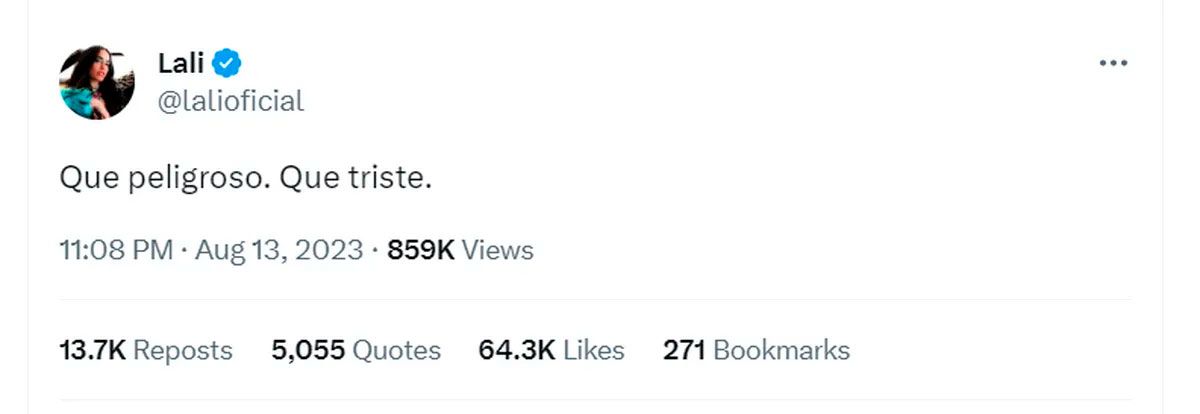 El origen del enfrentamiento fue el tuit de Lali Espósito criticando el resultado de las PASO, lo que llevó a que el entonces candidato y luego Presidente, Javier Milei, la convirtiera en un blanco de críticas recurrentes. El origen del enfrentamiento fue el tuit de Lali Espósito criticando el resultado de las PASO, lo que llevó a que el entonces candidato y luego Presidente, Javier Milei, la convirtiera en un blanco de críticas recurrentes.