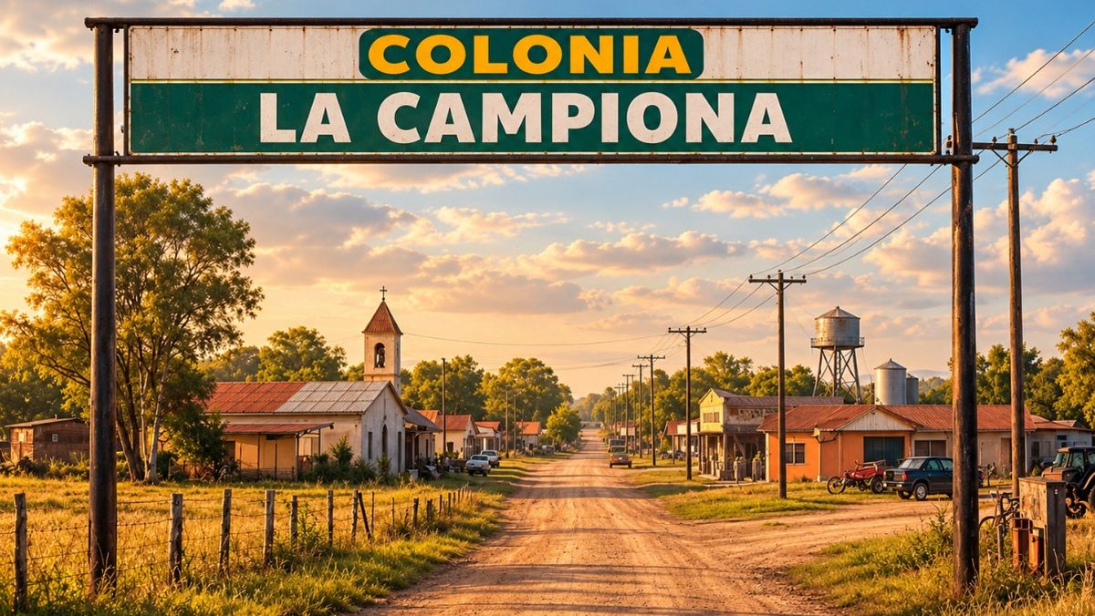 La entrada a Colonia La Campiona, un pueblo mendocino donde pasa de todo.