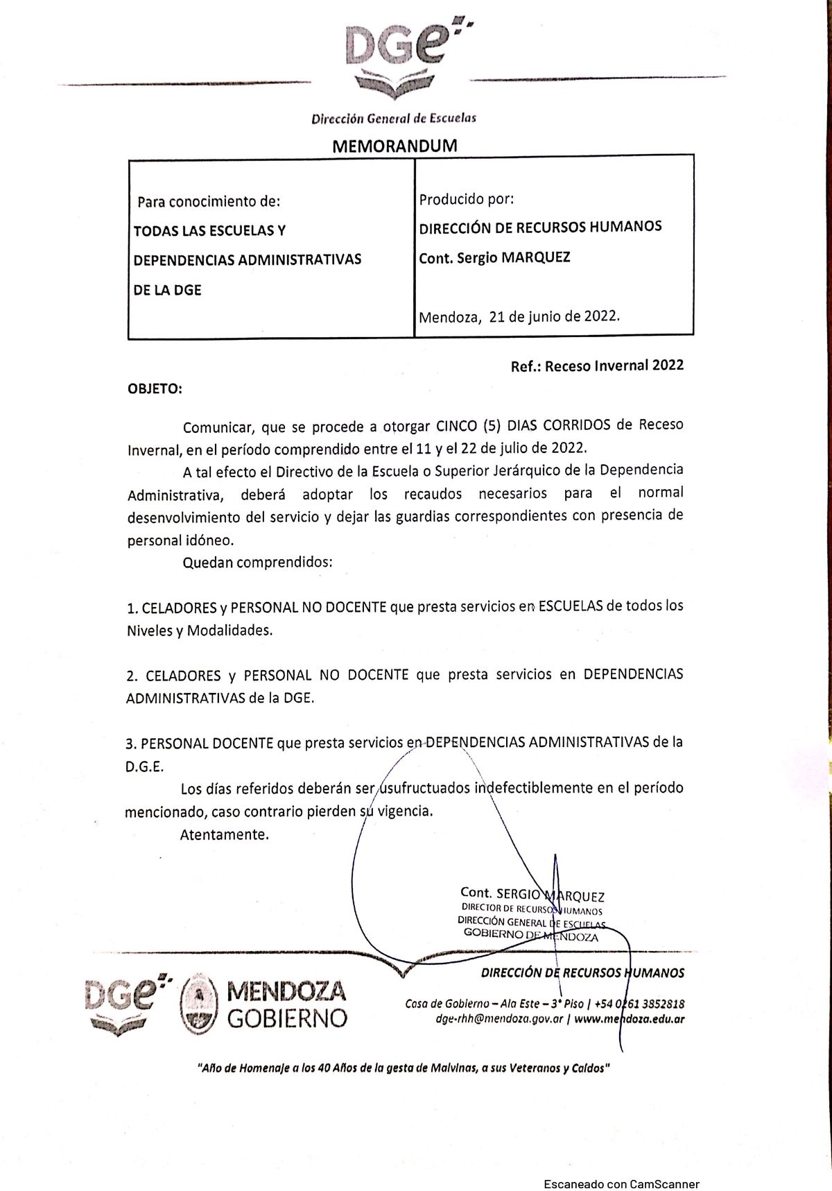 Al igual que todos los años, la Dirección General de Escuelas comunicó la metodología por medio de un Memorándum.