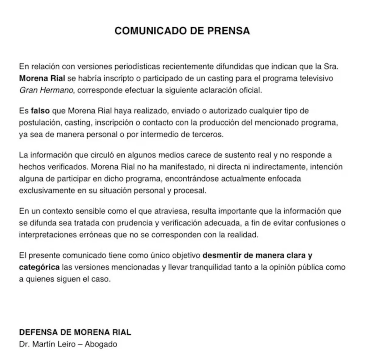 El comunicado de Morena Rial desde la cárcel. El comunicado de Morena Rial desde la cárcel.