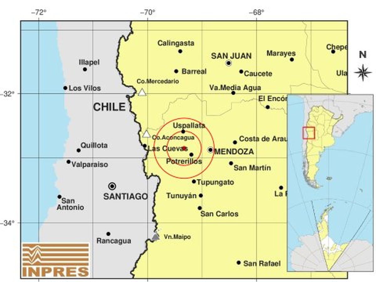 El epicentro del temblor que se sintió en Mendoza pasadas las 15 de este jueves. El epicentro del temblor que se sintió en Mendoza pasadas las 15 de este jueves.