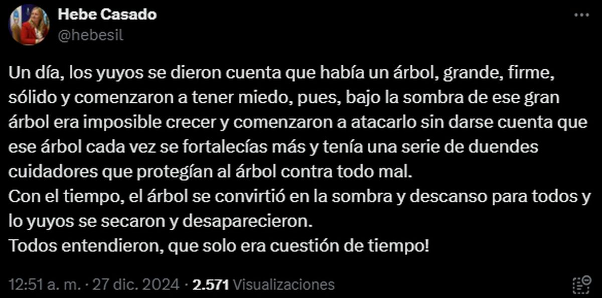 La reflexión de medianoche de la vicegobernadora Hebe Casado tras las polémicas del día. La reflexión de medianoche de la vicegobernadora Hebe Casado tras las polémicas del día.