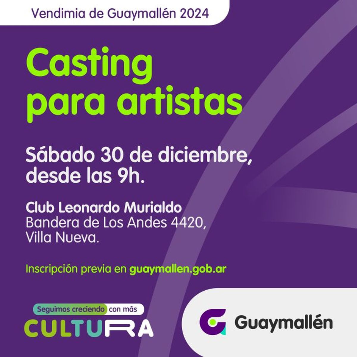 Se convocó a bailarines de folclore y de danza contemporánea, acróbatas, actores y actrices al casting para la Vendimia de Guaymallén 2024. Se convocó a bailarines de folclore y de danza contemporánea, acróbatas, actores y actrices al casting para la Vendimia de Guaymallén 2024.