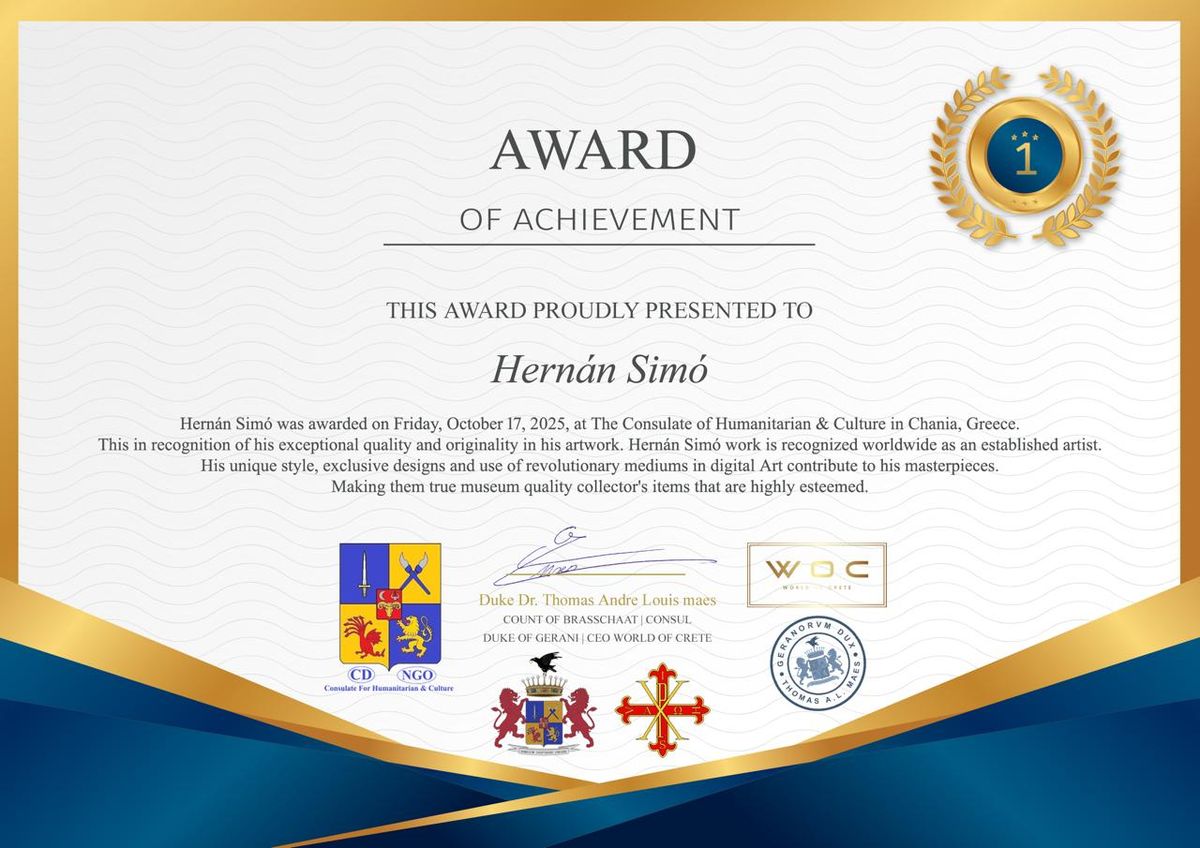El diploma que le envió a Hernán Simó un duque y conde de Grecia para invitarlo a exponer este año. El diploma que le envió a Hernán Simó un duque y conde de Grecia para invitarlo a exponer este año.