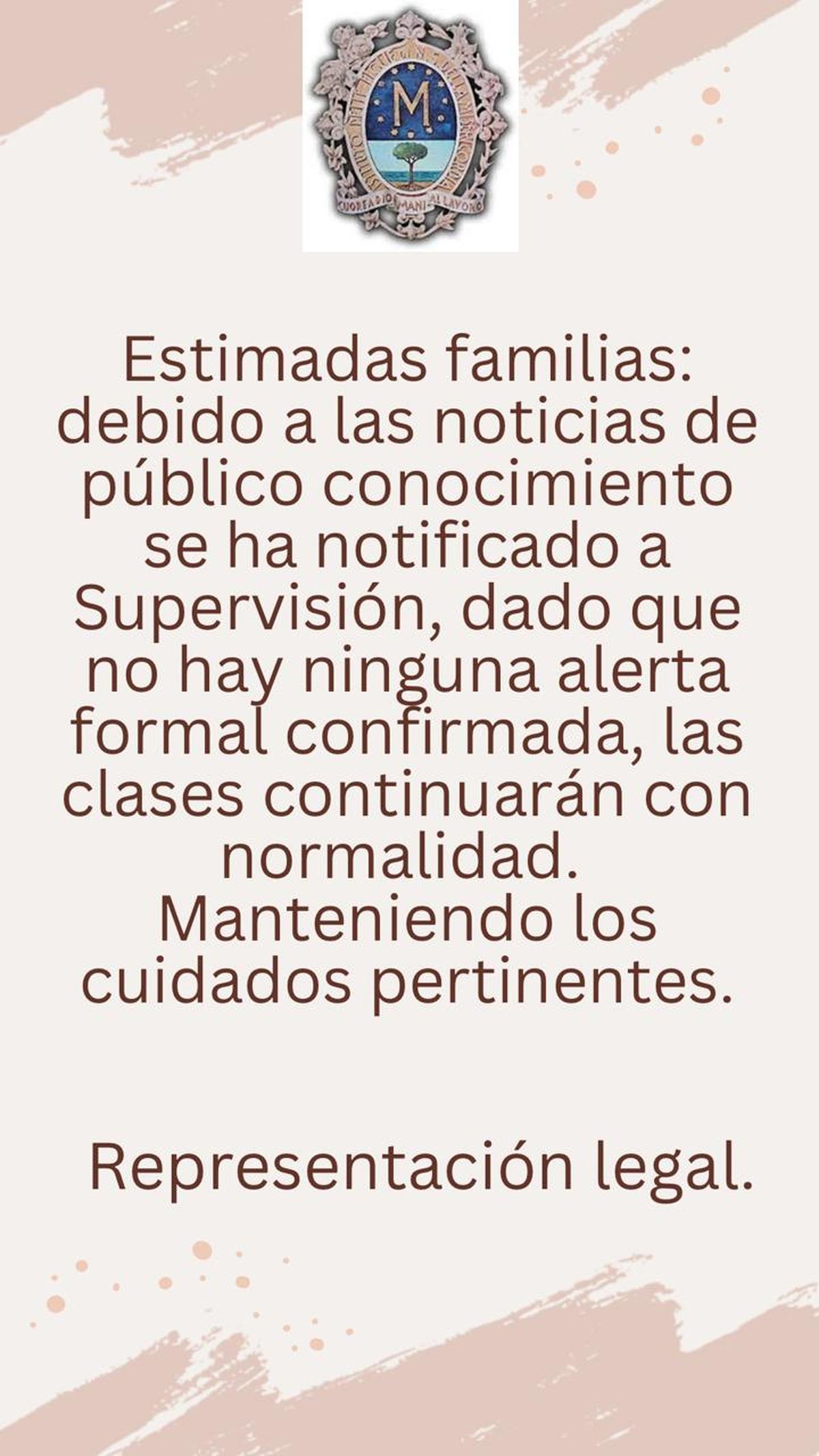 El mensaje del colegio Casa de María, de Rivadavia, que no tuvo clases normales el viernes por miedo a un ataque terrorista. El mensaje del colegio Casa de María, de Rivadavia, que no tuvo clases normales el viernes por miedo a un ataque terrorista.