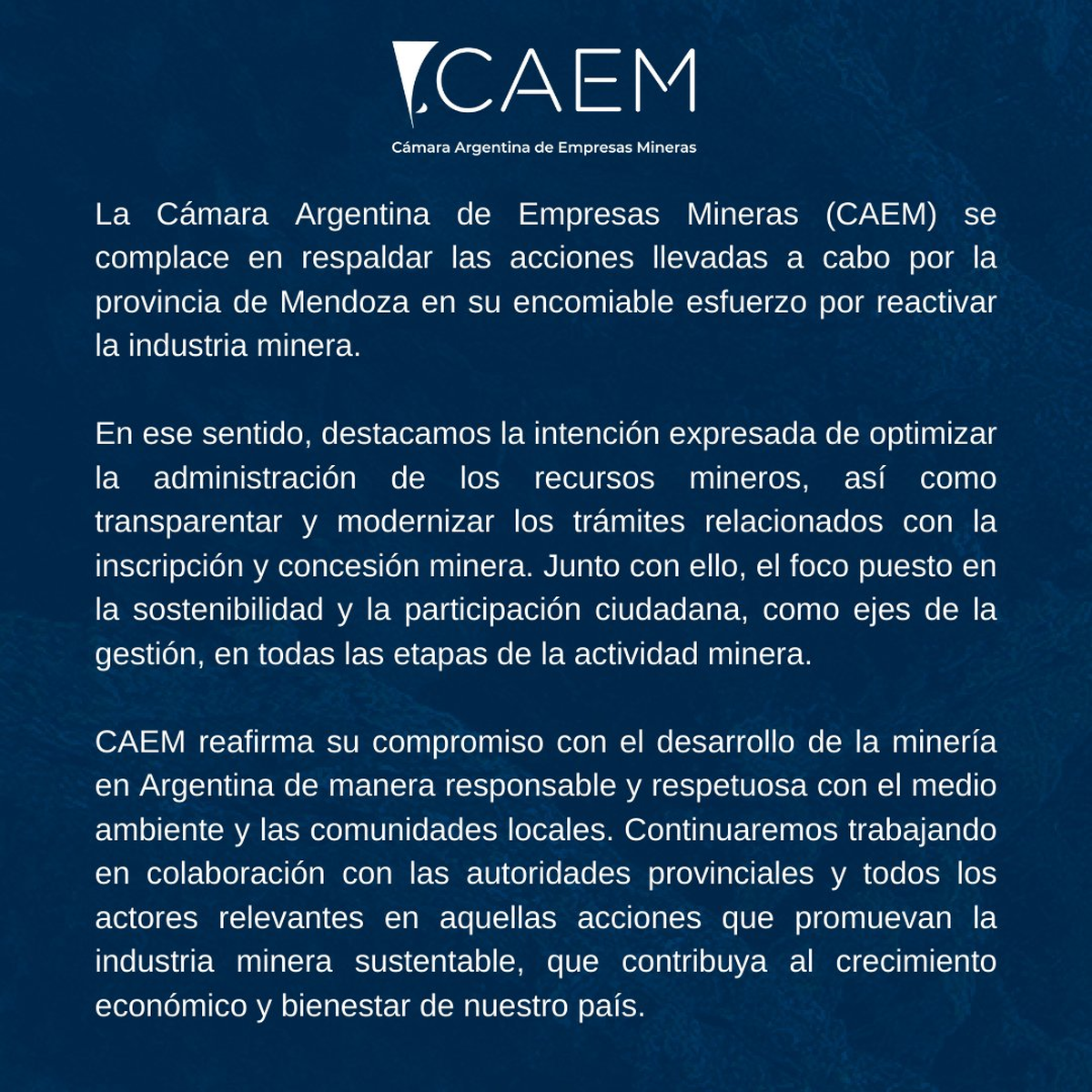 El comunicado de la CÃ¡mara Argentina de Empresas Mineras.